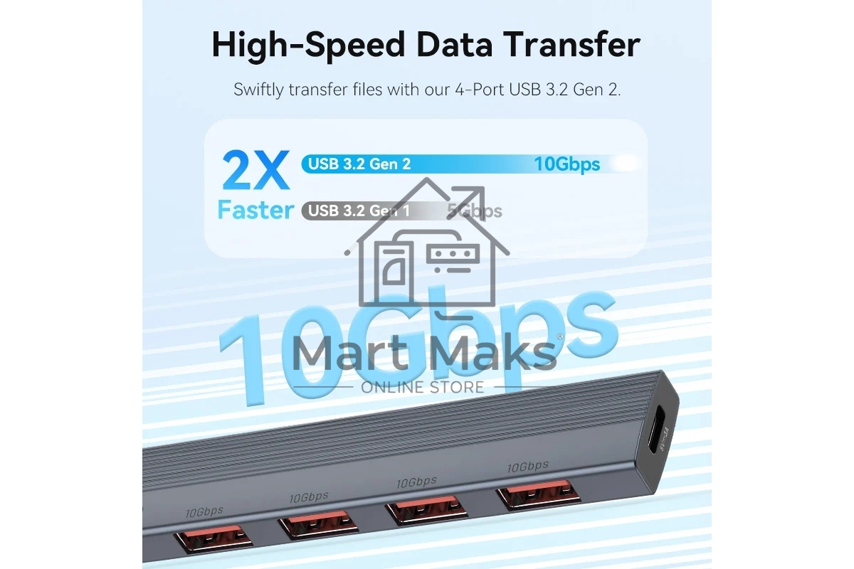 Концентратор Vention OTG USB 3.2 Gen 2 Type-C на 4 USB порта + USB-C PD Серый - 0.15м.