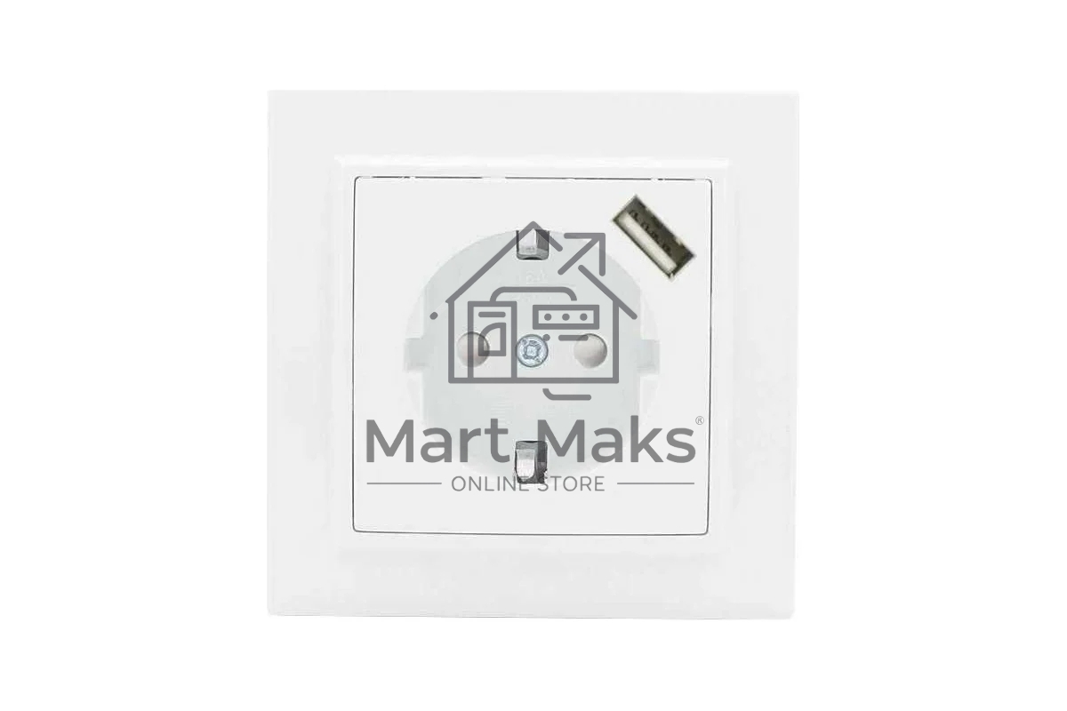 Розетка EKF Минск ERR16-028-100-USB 1-местная СП с/з с защитными шторками 16А белая с USB 1А