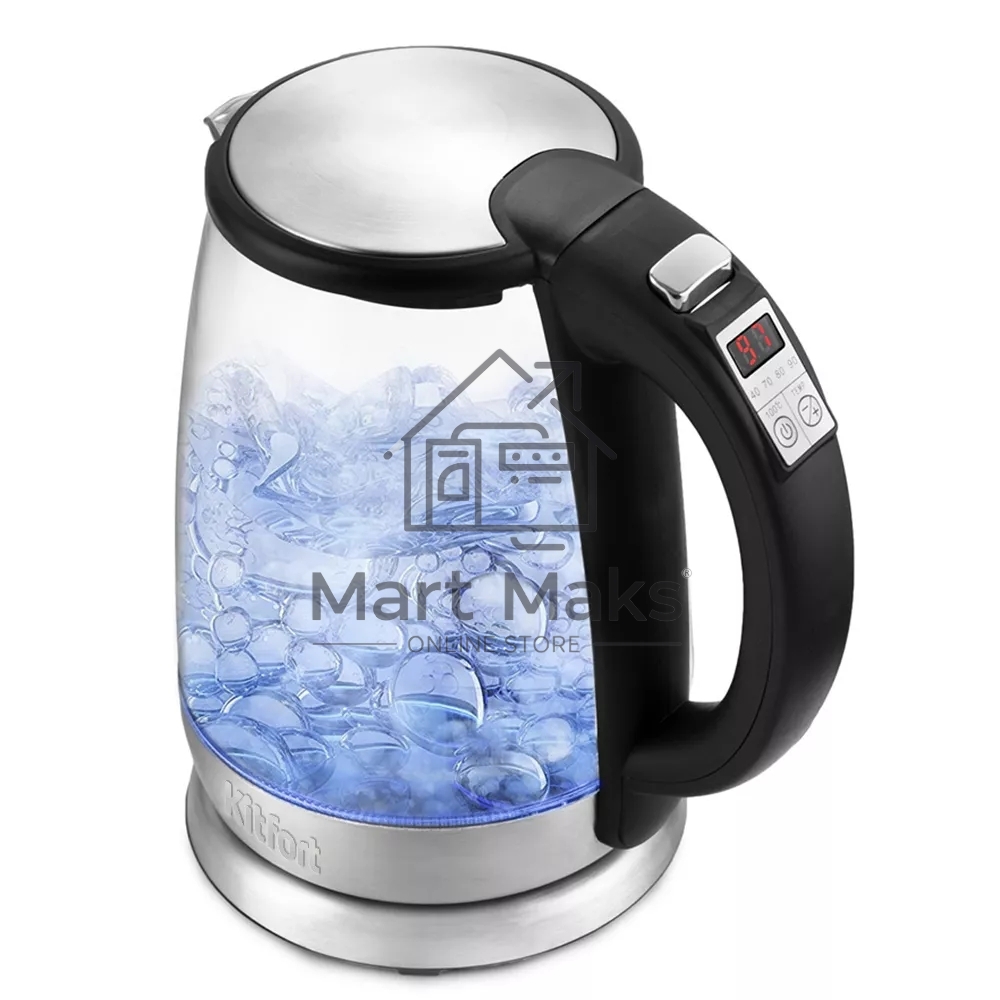 Чайник электрический Kitfort КТ-628 1.7 л, 2200 Вт, серебристый (корпус: стекло)