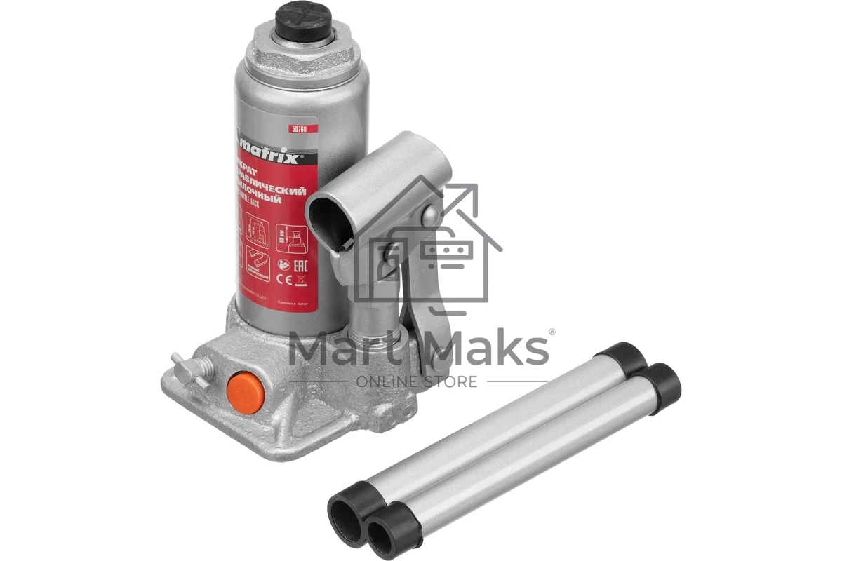 Домкрат гидравлический бутылочный Matrix, 2 т, h подъема 158–308 мм