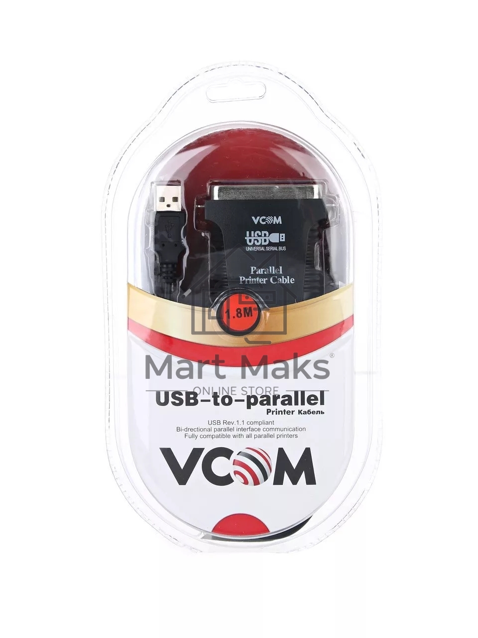 Кабель AM/LPT 1.8м VCOM адаптер USB -> LPT (прямое подключение к LPT порту принтера), VUS7052