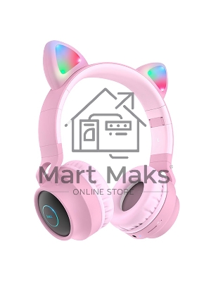 Гарнитура полноразмерная с кошачьими ушами беспроводная HOCO W27, розовый