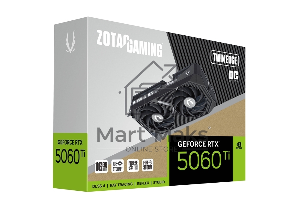 Видеокарта Zotac PCI-E 5.0 RTX 5060TI 16GB TWIN EDGE OC NVIDIA GeForce RTX 5060TI 16Gb 128bit GDDR7 2602/28000 HDMIx1 DPx3 HDCP Ret