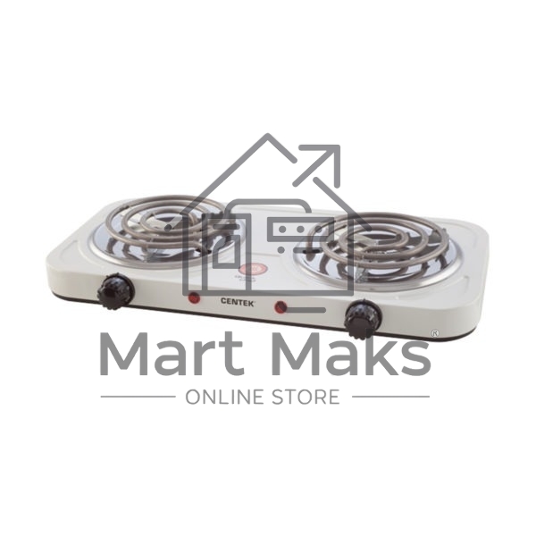 Плита настольная электрическая Centek CT-1509 белый, 2 кВт, ТЭН, конфорки - 2, эмаль, поворотные переключатели