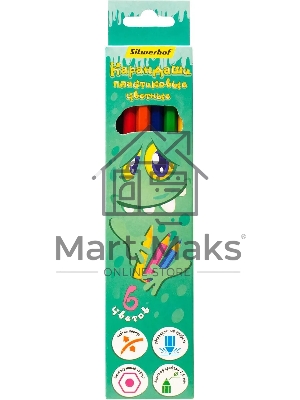 Карандаши цветные Silwerhof Монстрики 2.6мм, шестигранный профиль, пластик, ассорти, 6 цветов, коробка с европодвесом