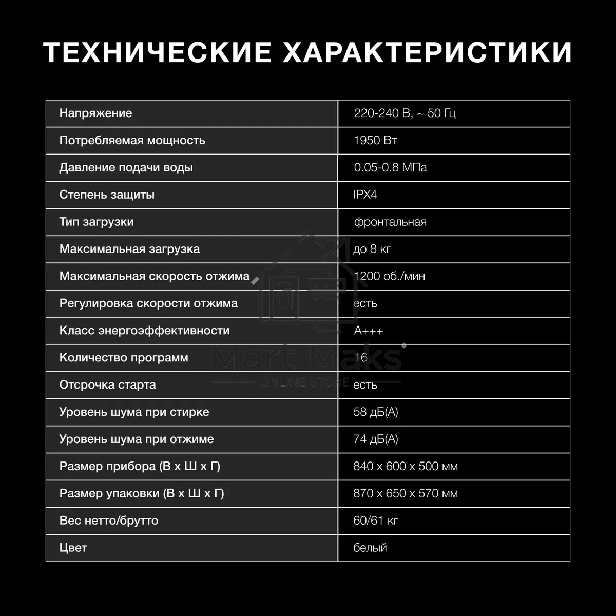 Стиральная машина Hyundai WME8203 белый, загр. фронтальная макс.: 8 кг 1200 об/мин класс: А+++