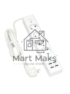 Сетевой фильтр Cablexpert Exnovo EXN-4-U4-W-2, 4р, 16А, 4хUSB, 3.4A, 2м, ур.защиты 4+, белый, коробка