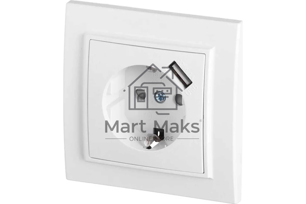 Розетка EKF Минск ERR16-028-100-USB 1-местная СП с/з с защитными шторками 16А белая с USB 1А