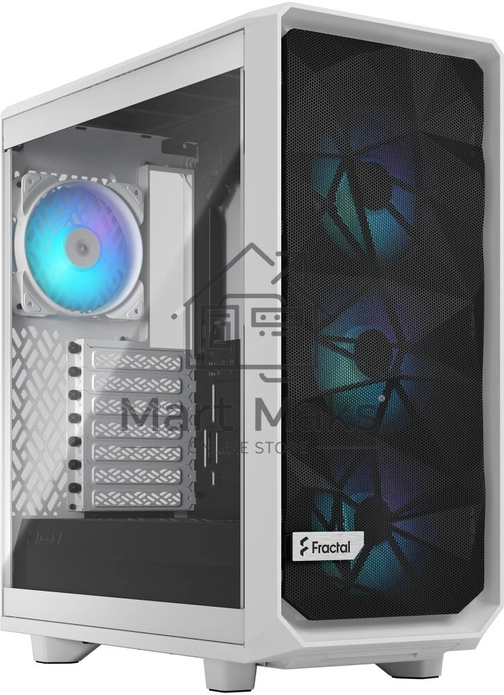Компьютерный корпус без блока питания Fractal Design Meshify 2 Compact RGB TG Light Tint, Midi-Tower, 4x120mm RGB, 2xUSB-A 3.2 + 1xUSB 3.2 Type-C ATX, mATX, mITX White