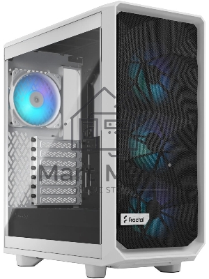 Компьютерный корпус без блока питания Fractal Design Meshify 2 Compact RGb TG Light Tint, Midi-Tower, 4x120мм RGb, 2xUSB-A 3.2 + 1xUSB 3.2 Type-C ATX, mATX, mITX белый