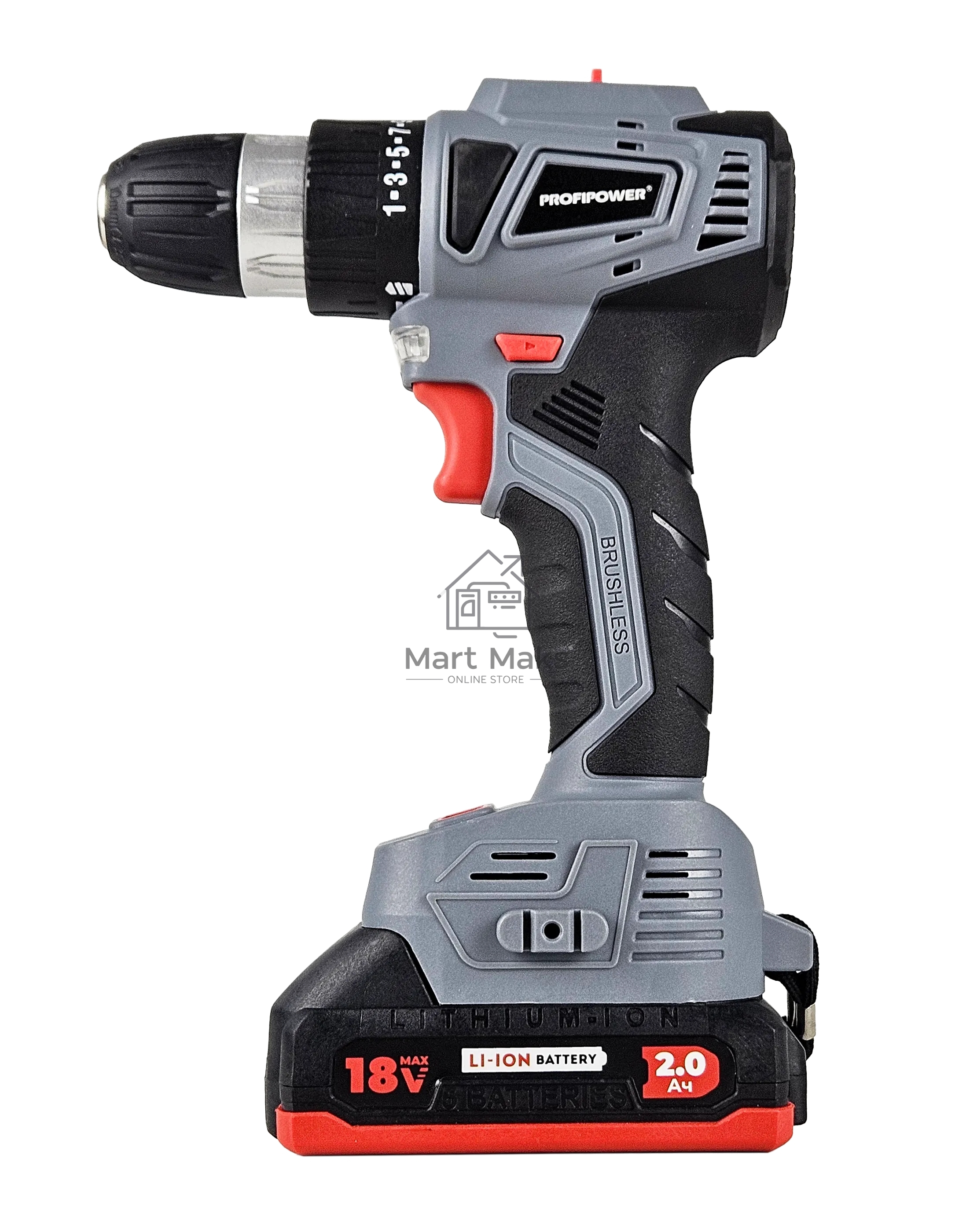 Аккумуляторный бесщеточный шуруповерт ProfiPower MKBL-18BT (18В,Li-ion-2шт, 2.0Ач, 0,8-10мм,40нм,магнитная бита, З/У, в кейсе)