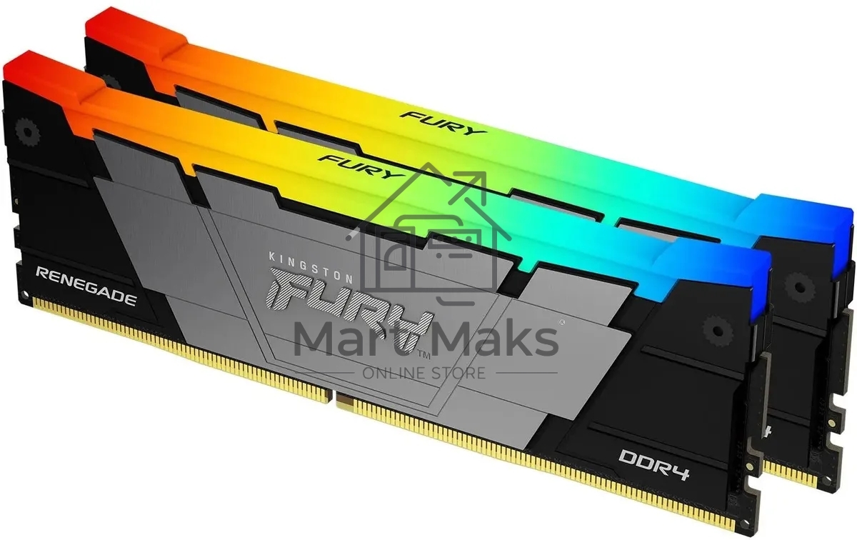 Оперативная память Kingston Fury Renegade, DDR4, 16GB (2x8GB), 4600MHz, CL19, DIMM, с радиатором, RGB, черный/серебристый