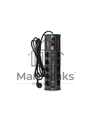 Сетевой фильтр CROWN CMPS-11 черный, 10 розеток, 3 м