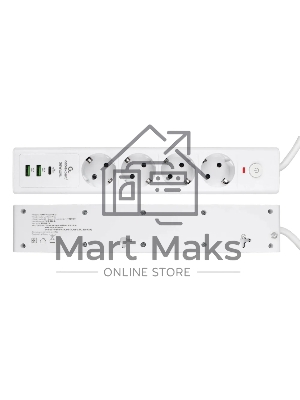 Сетевой фильтр Cablexpert Exnovo EXN-4-CU2-W-2, 4р, 16А, 1xType-C PD, 30Вт, 2хUSB, 2м, ур.защиты 4+, белый, коробка