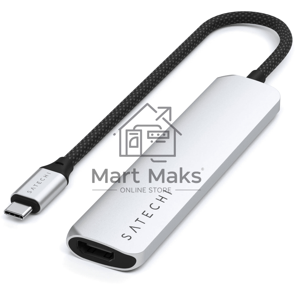 USB-концентратор Satechi 6-in-1 USB-C Slim Multiport Adapter (Type-C, HDMI, 2x Type-A, SD, microSD), до 75 Вт, Серебристый Док-станция ST-P6SS