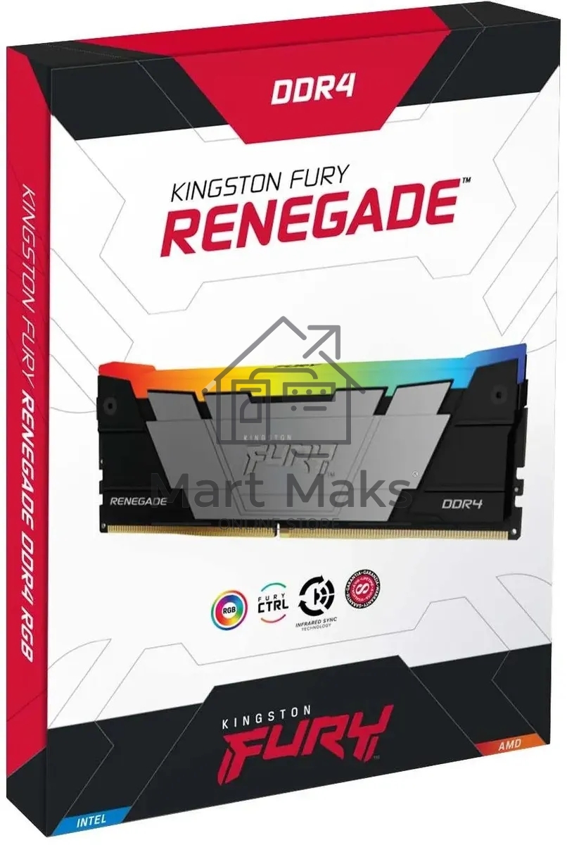 Оперативная память Kingston Fury Renegade, DDR4, 16GB (2x8GB), 4600MHz, CL19, DIMM, с радиатором, RGB, черный/серебристый