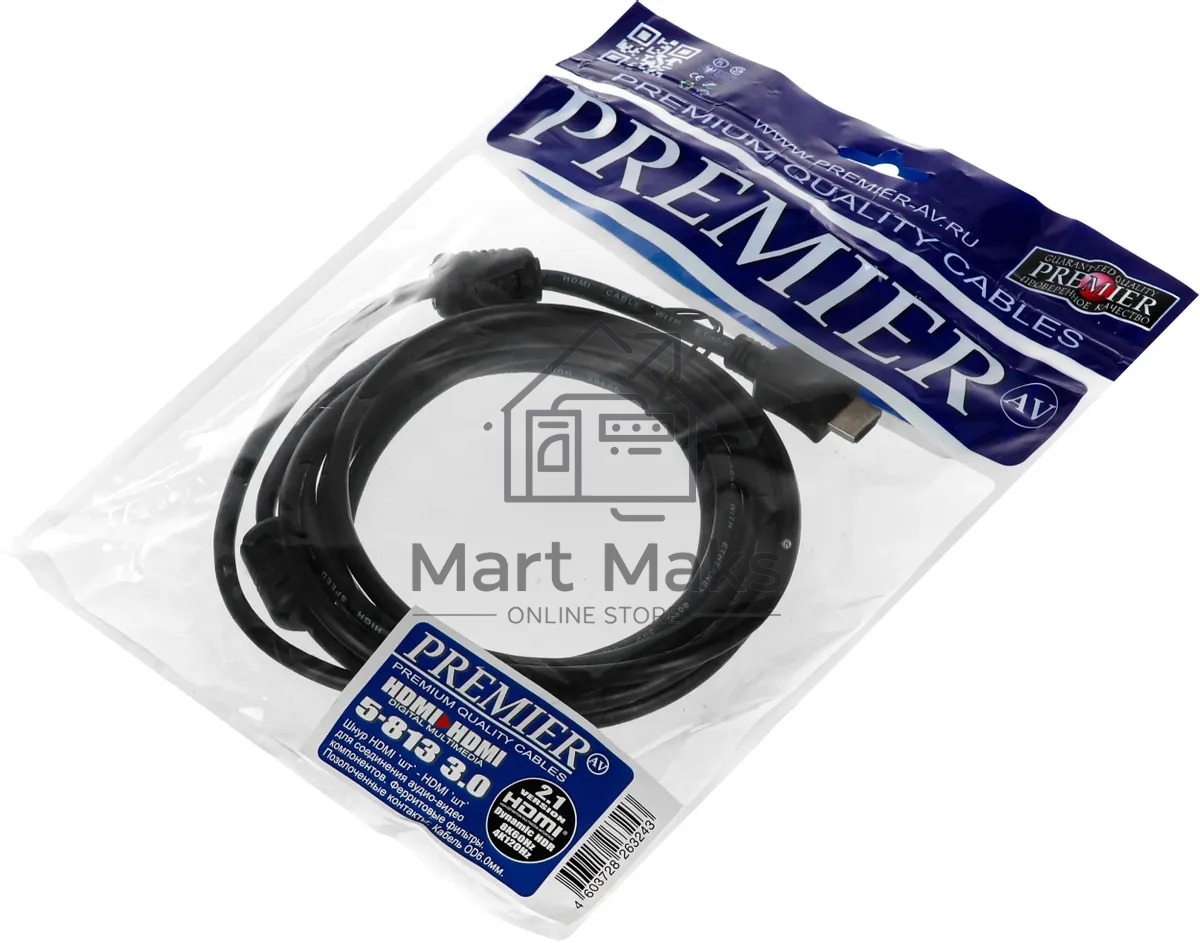 Кабель соединительный аудио-видео Premier 5-813 HDMI (m)/HDMI (m) 3м. феррит.кольца черный (5-813 3.0)