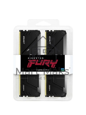 Оперативная память Kingston Fury Beast, DDR4, 32GB (2x16GB), 3200MHz, CL16, DIMM, с радиатором, RGB, черный
