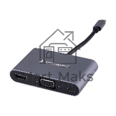 USB-концентратор Gembird UHB-D8, USB Type-C, PD100W, Jack 3,5, HDMI, VGA, USB Type-C