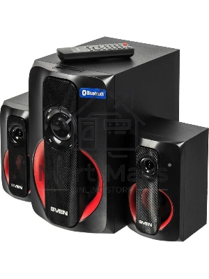Колонки SVEN AC MS -304, черный Акустическая система, беспроводная передача сигнала по Bluetooth, суммарная мощность (RMS), Вт - 40, выходная мощность (RMS), Вт - сабвуфер: 20, сателлиты: 20 (2 х10), частотный диапазон, Гц - сабвуфер: 40 – 150, сателлиты: