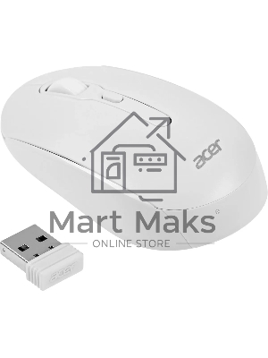 Мышь беспроводная Acer OMR308 белый, 1600 dpi, радиоканал, Bluetooth, USB, кнопки - 4