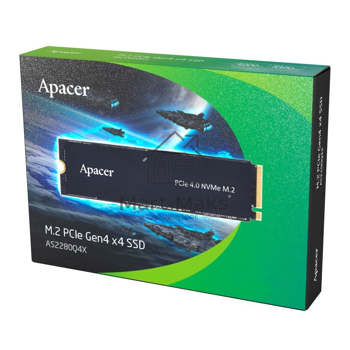 Накопитель SSD Apacer AS2280Q4X, 1Тб, M.2 2280, PCIe 4.0 x4, NVMe 1.4, R/W 5000/4400, с радиатором