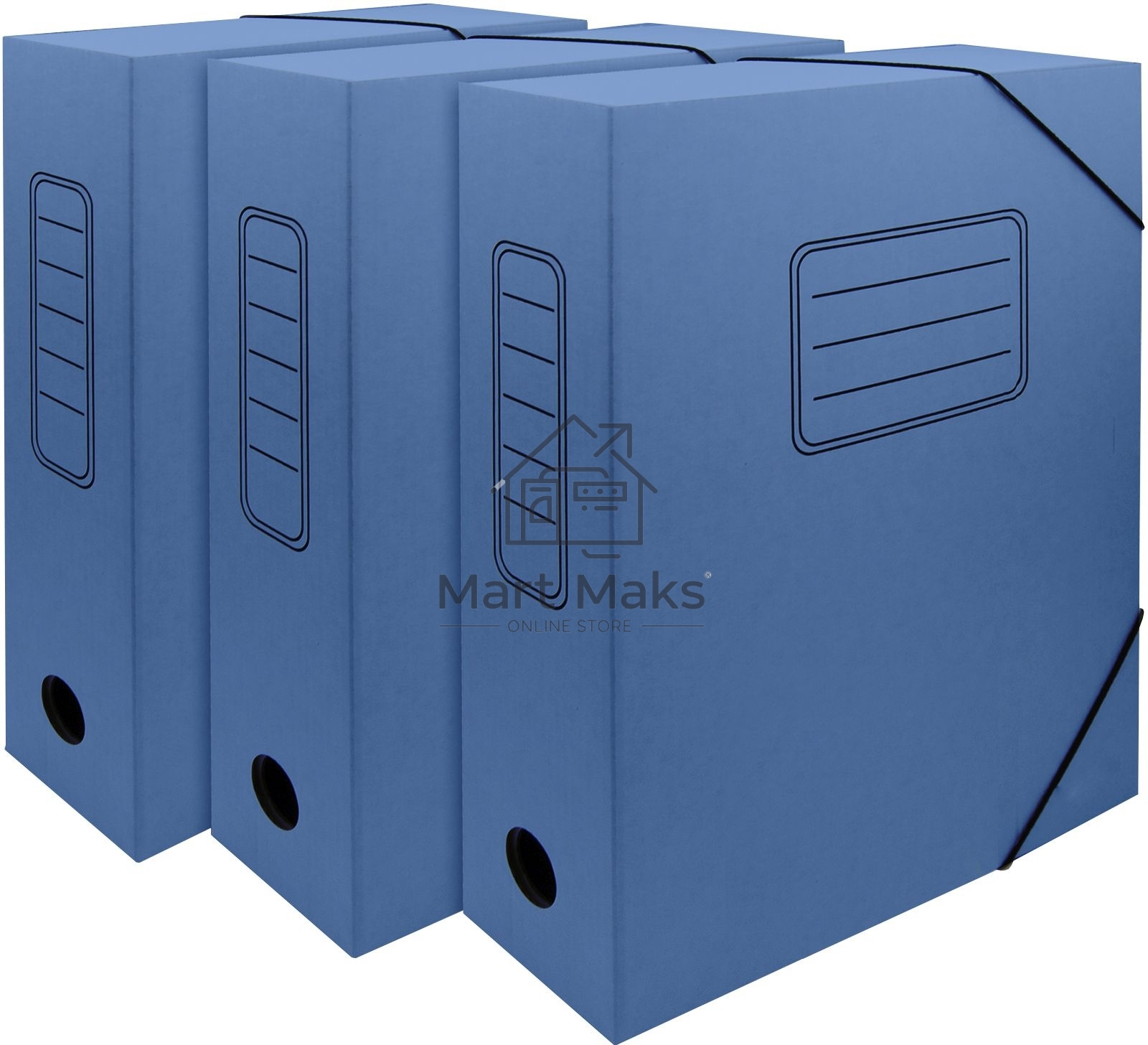 Папка архивная на резинке Silwerhof 1914780 микрогофрокартон корешок 75мм, синий (упаковка: 3шт)