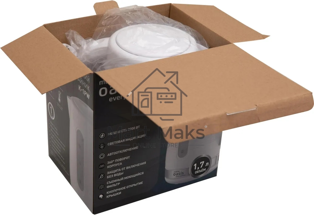 Чайник электрический Oasis making everywhere K-1PW 1,7 л, 2200 Вт, белый