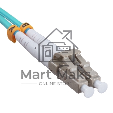 Патч-корд оптический Cabeus Tight Buffer, Duplex LC/SC, OM3 50/125, LSZH, 10м, Ø 3мм, серый хвостовик, бирюзовый