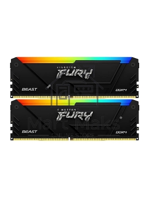 Оперативная память Kingston Fury Beast, DDR4, 32GB (2x16GB), 3200MHz, CL16, DIMM, с радиатором, RGB, черный