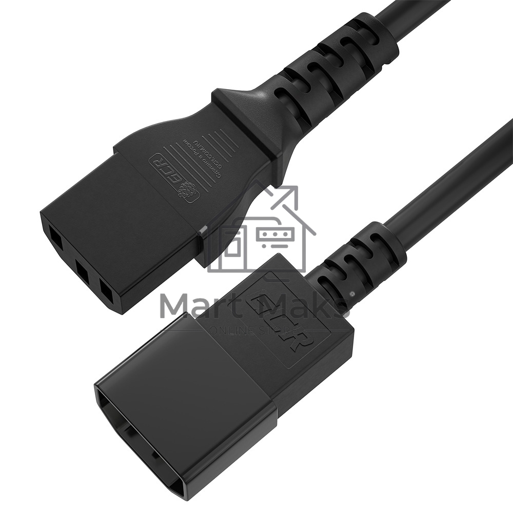 Кабель питания удлинитель GCR PROF С13 - С14, 3*1,0mm, 5.0m, черный
