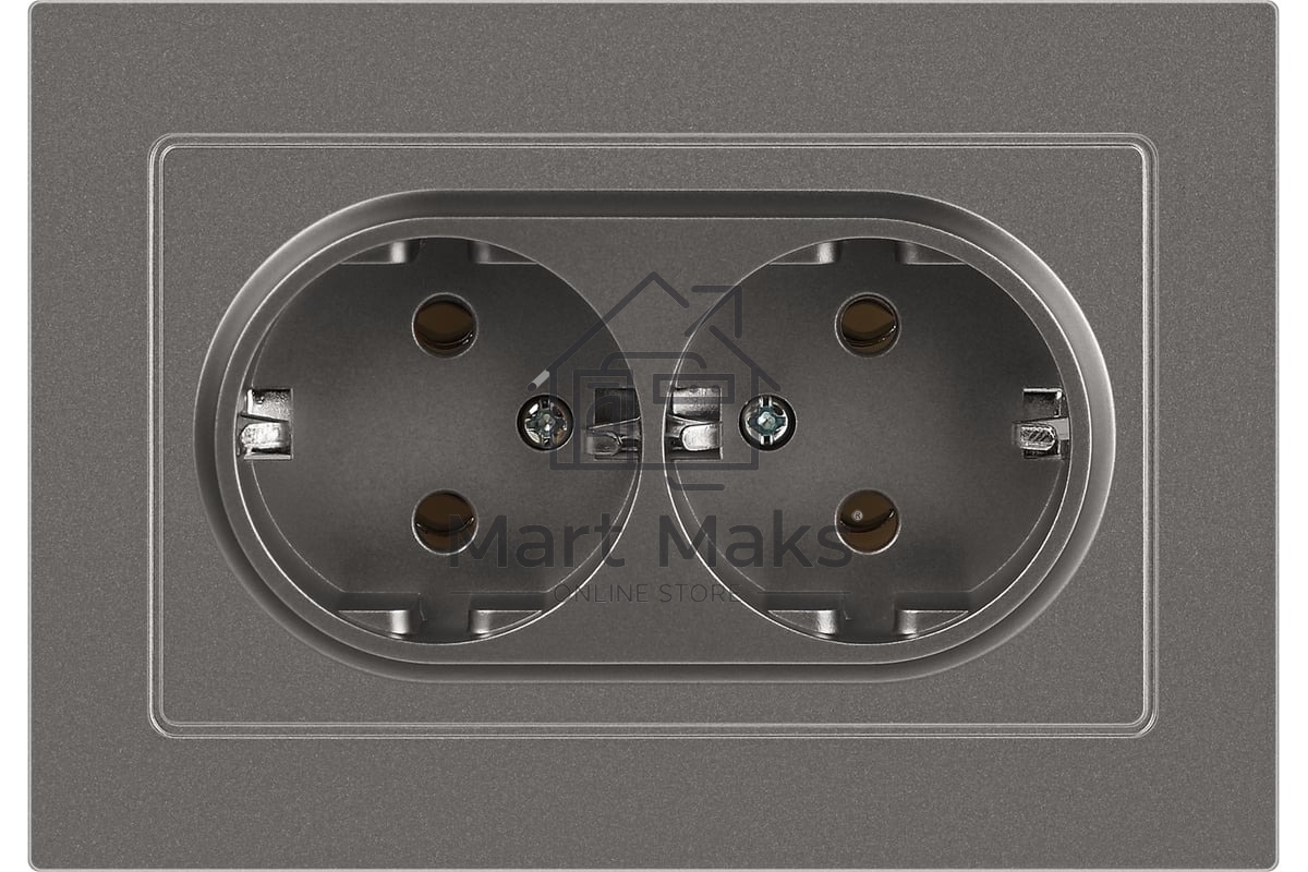 Розетка Intro Accent 6-205-09 двойн. 2X2P+E Schuko 16А-250В IP20 СУ AL/CU титан Б0063500