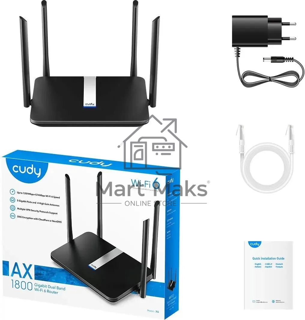 Роутер беспроводной Cudy X6 AX1800 10/100/1000BASE-TX черный