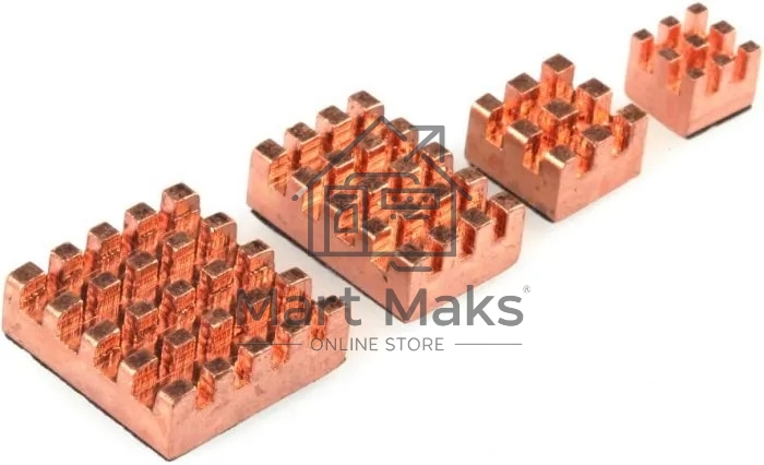 Набор радиаторов QUMO, 4 in 1 pure copper heat sink for Raspberry Pi 4B/4/3B/3/2, медь(RS015)