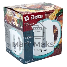 Чайник электрический DELTA DL-1106 белый с мятным 1.7 л, 2,2кВт