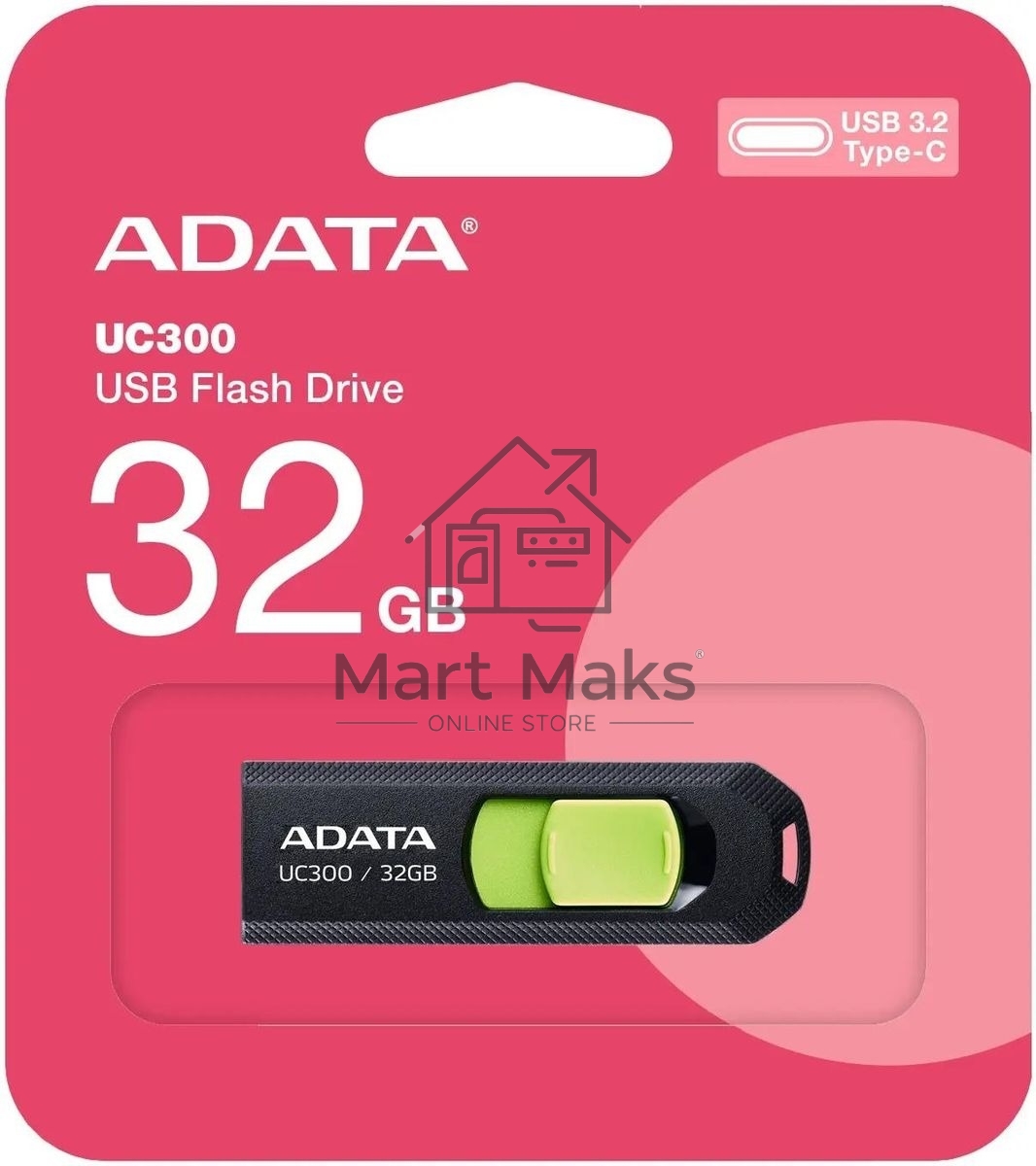 Флешка USB R/W ADATA R/W 32Gb Type-C UC300 ACHO-UC300-32G-RBK/GN USB3.2 черный/зеленый