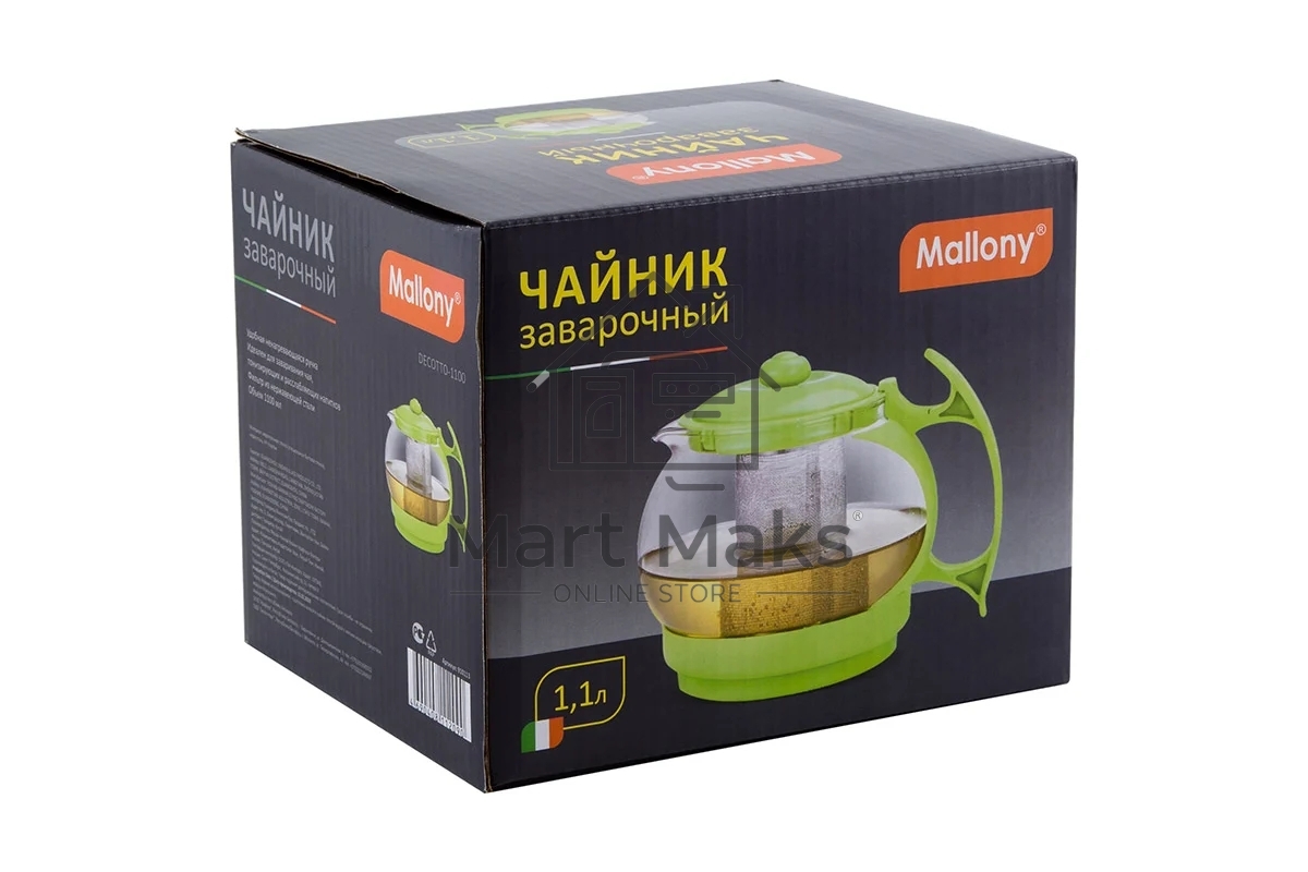 Чайник заварочный Mallony Decotto-1100 с пластик ручкой, фильтр из нерж ст, 1,1 л