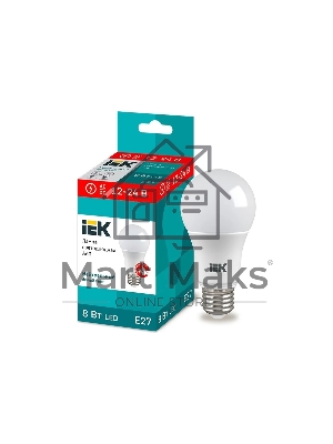 Лампа светодиодная IEK LLE-A60-08-12-24-40-E27 A60 шар 8Вт 12-24В 4000К E27 (низковольтная)