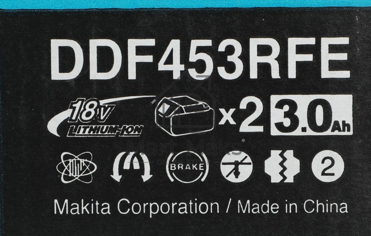 Дрель-шуруповерт аккумуляторная Makita DDF453RFE, Аккумуляторная, 18В, 2 АКБ, Кейс