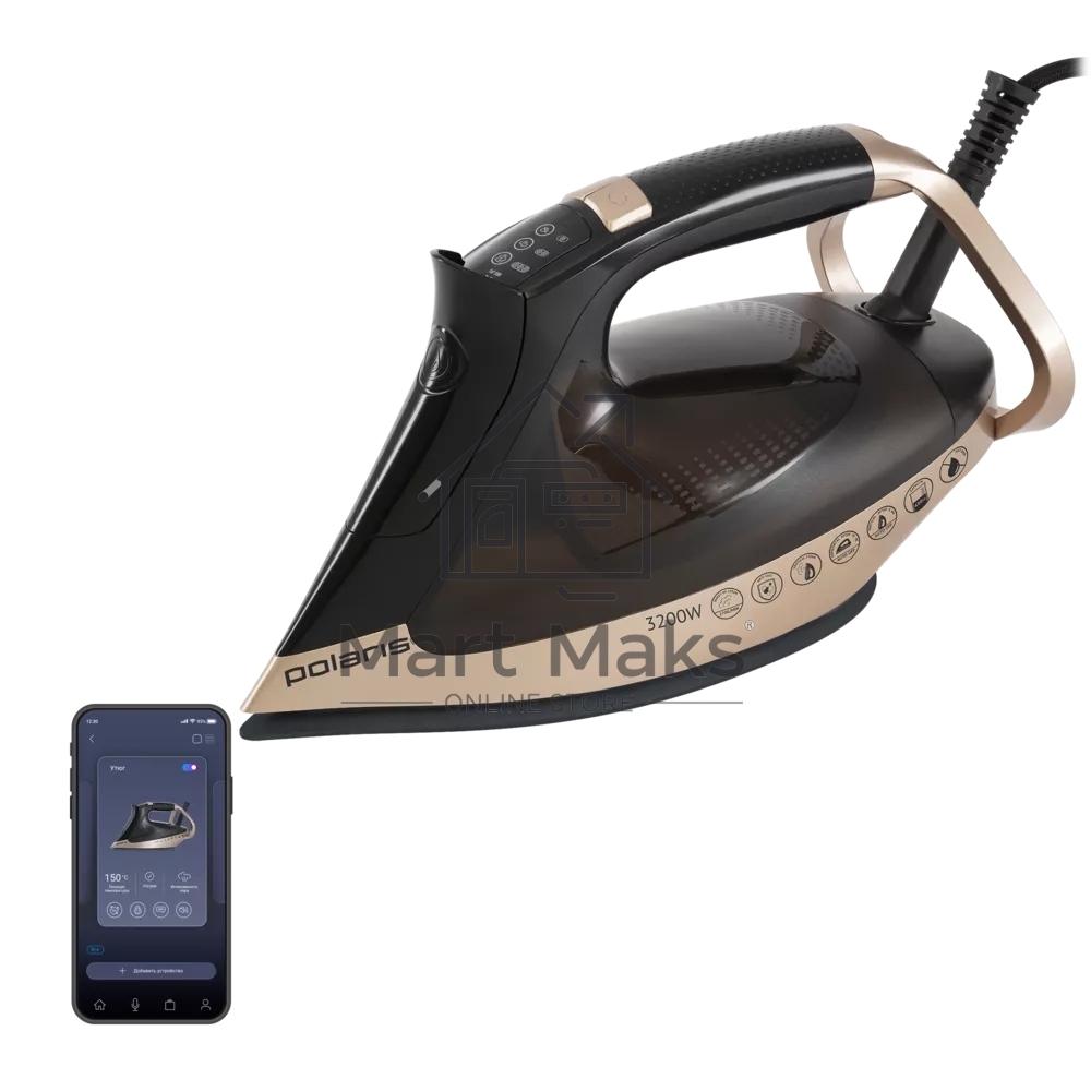 Утюг Polaris PIR-3225 AK WIFI IQ HOME черный/золотой, 3200 Вт, 120 г/мин, 270 г/мин, 450 мл