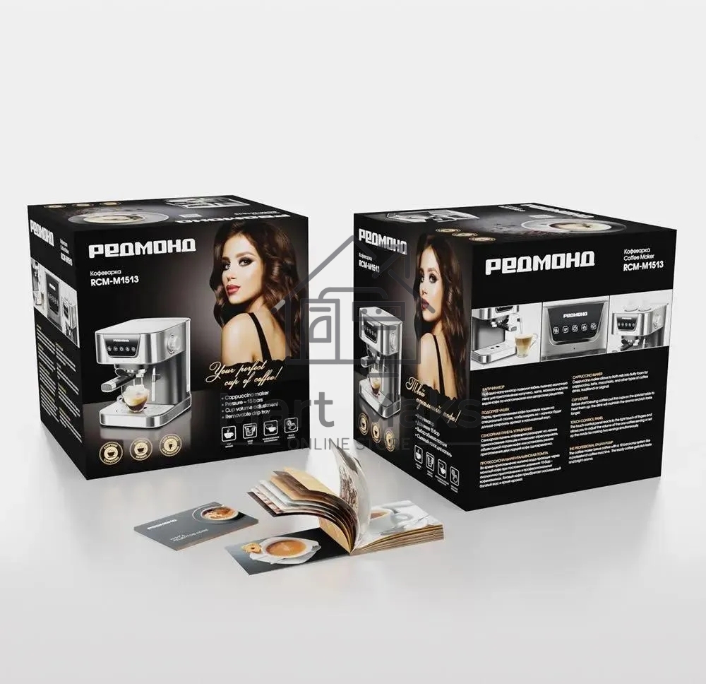 Кофеварка рожковая Redmond RCM-M1513 серебристый/черный, исп. кофе - молотый, 1.5 л, 1050 Вт, 15 бар