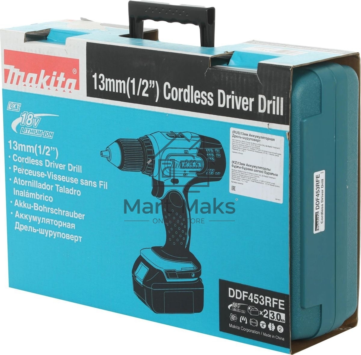 Дрель-шуруповерт аккумуляторная Makita DDF453RFE, Аккумуляторная, 18В, 2 АКБ, Кейс