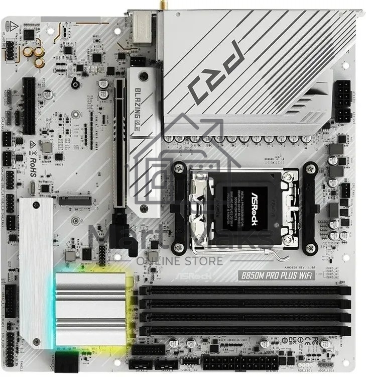 Материнская плата ASRock B850M Pro Plus WiFi, AM5, AMD B850, 4xDDR5, 4xSATA, 1xPCIe 5.0 x16, 1xPCIe 4.0 x4, 1xHDMI, 1xDisplayPort, 1x2.5Gb LAN, 2xUSB 3.2 Gen2, 2xUSB 3.2 Gen1, 4xUSB 2.0, 3x3.5 мм, 7.1, microATX
