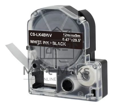Картридж ленточный Cactus CS-LK4BWV белый шрифт, черный фон (12 мм, 9 м) для Epson LW300/LW400/LW700/LW600P/LW1000P/K400/Z700/Z900