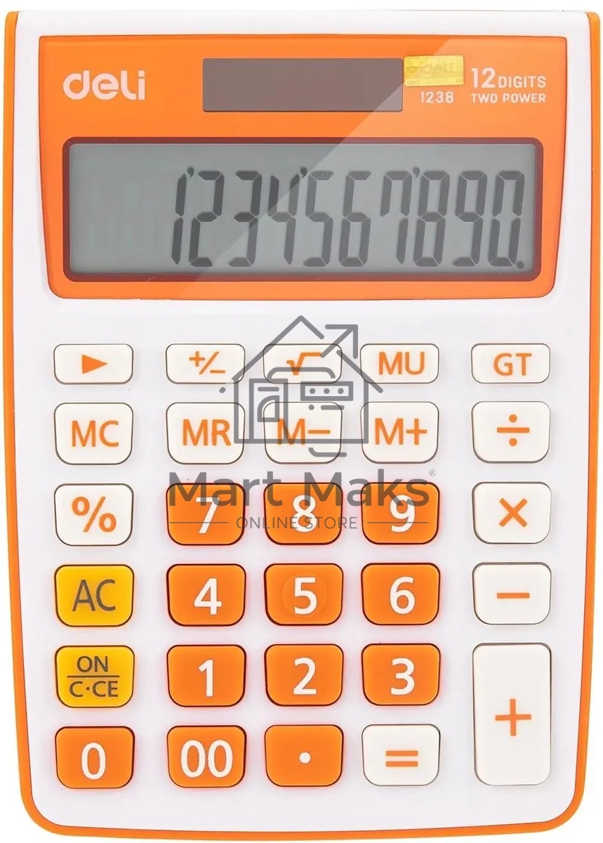 Калькулятор настольный Deli E1238/OR оранжевый 12-разр.
