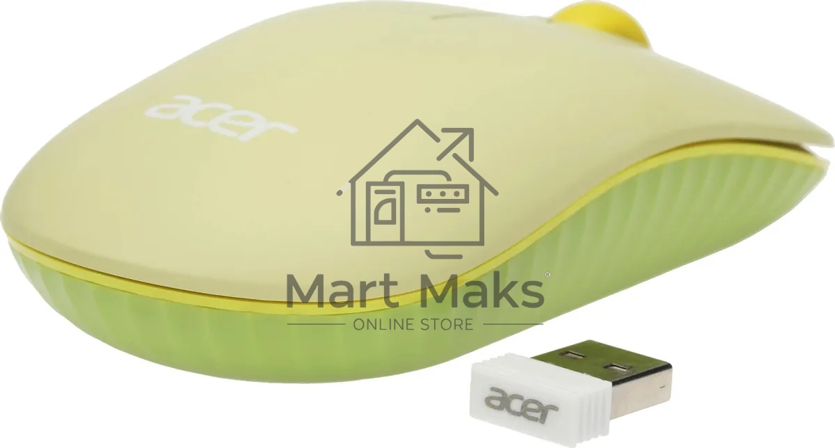 Мышь беспроводная Acer OMR205 зеленый/желтый, 1200 dpi, радиоканал, USB, кнопки - 3