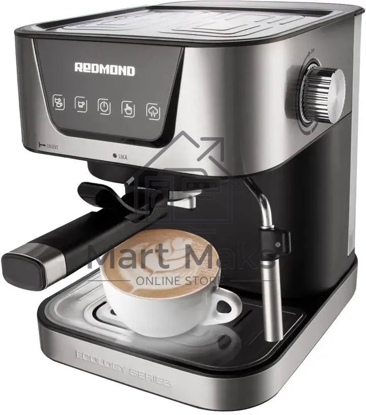 Кофеварка рожковая Redmond RCM-M1513 серебристый/черный, исп. кофе - молотый, 1.5 л, 1050 Вт, 15 бар
