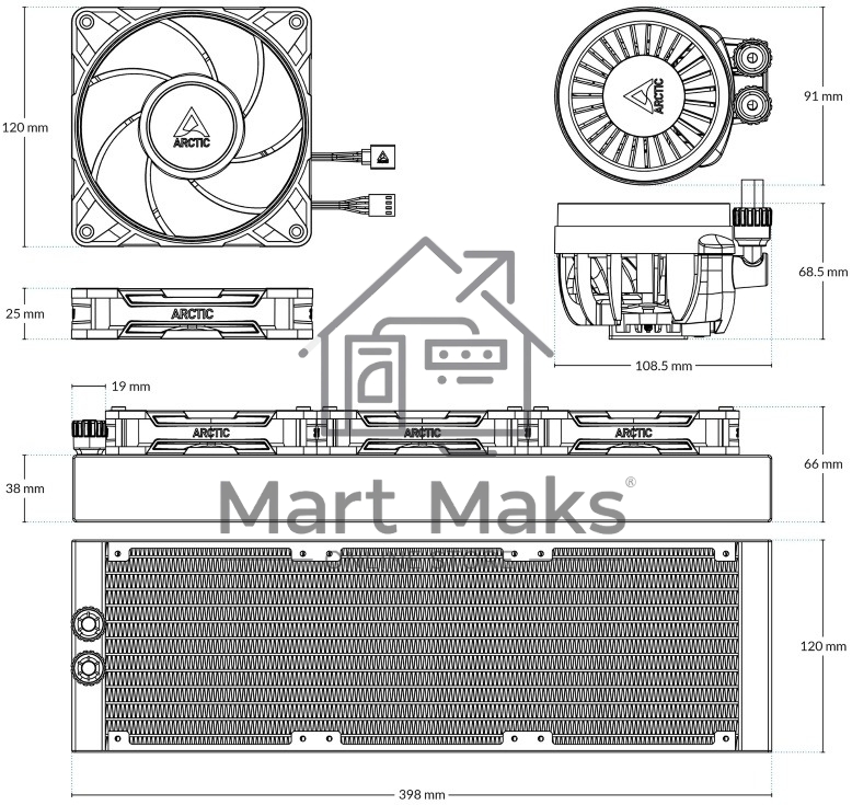 Жидкостная система охлаждения Arctic Cooling Liquid Freezer III Pro 360 ARGB Multi Compatible ACFRE00184A черный 120мм алюминий+медь 3000rpm 4-pin