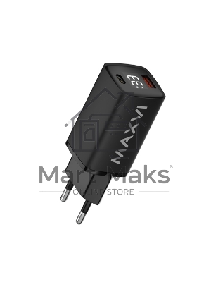 Сетевое зарядное устройство Maxvi A402PD LED 33W, 1xUSB-A, 1xUSB-C, черный