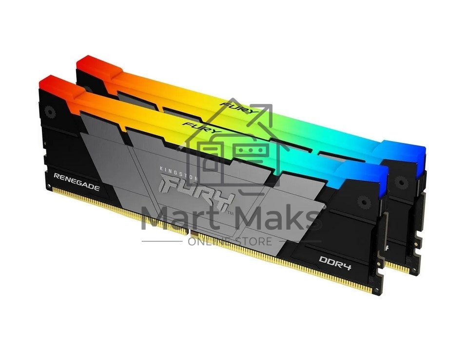 Оперативная память Kingston Fury Renegade, DDR4, 64GB (2x32GB), 3600MHz, CL18, DIMM, радиатор, RGB, черный/серебристый